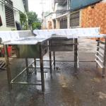BÀN 2 CHẬU CÓ KỆ RACK CHỮ L 2700mm