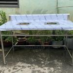 BÀN INOX CÓ 2 LỖ BỎ RÁC 