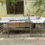 BÀN 2 CHẬU CHỮA L CÓ KỆ RACK - VƯƠNG PHÁT