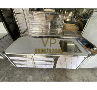 QUẦY TỦ INOX CÓ 6 NGĂN KÉO VÀ RÃNH ÚP LY