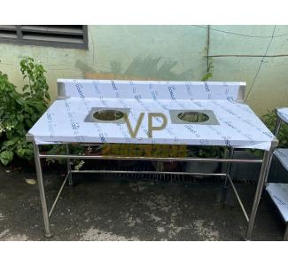 BÀN INOX CÓ 2 LỖ BỎ RÁC 