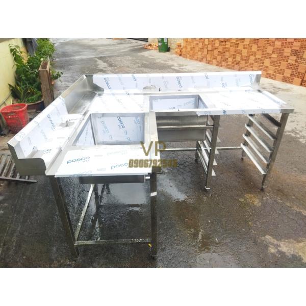 BÀN 2 CHẬU CÓ KỆ RACK CHỮ L 2700mm