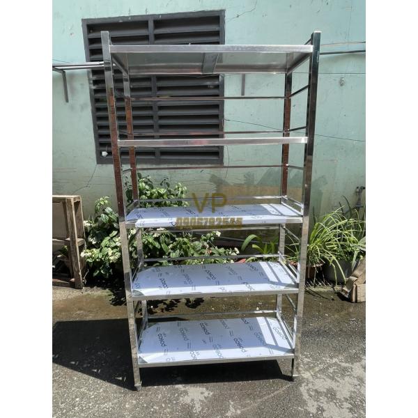KỆ INOX 5 TẦNG PHẲNG CÓ THANH GIĂNG