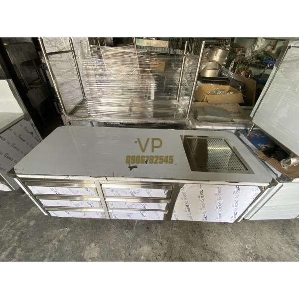 QUẦY TỦ INOX CÓ 6 NGĂN KÉO VÀ RÃNH ÚP LY