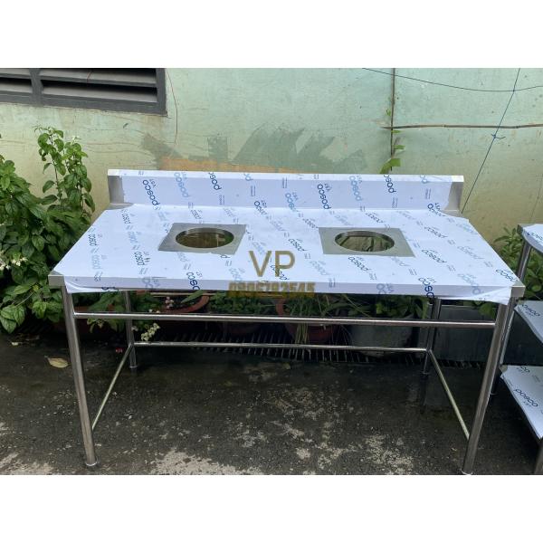 BÀN INOX CÓ 2 LỖ BỎ RÁC 