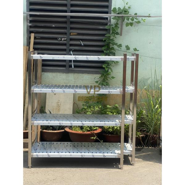 KỆ INOX 4 TẦNG ĐỘT LỖ CẮT GÓC 
