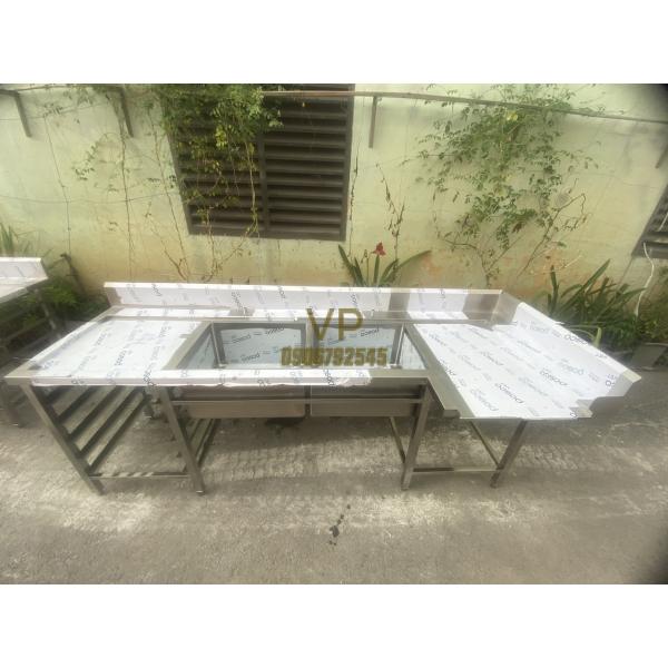 BÀN 2 CHẬU CHỮA L CÓ KỆ RACK - VƯƠNG PHÁT
